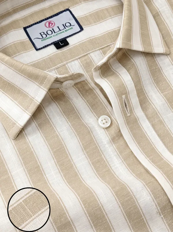 BOLLIQ_Sandstone_Stripe_100%_Cotton_Linen_Shirt