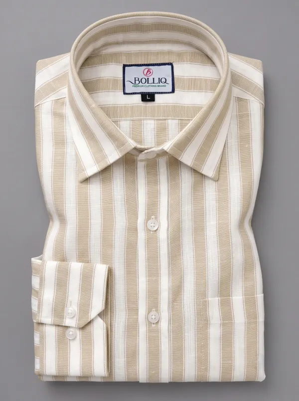 BOLLIQ_Sandstone_Stripe_100%_Cotton_Linen_Shirt