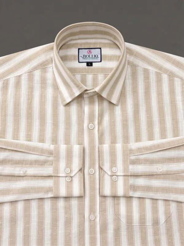 BOLLIQ_Sandstone_Stripe_100%_Cotton_Linen_Shirt