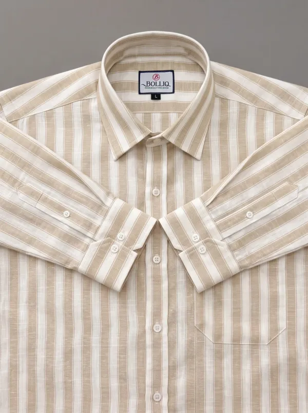 BOLLIQ_Sandstone_Stripe_100%_Cotton_Linen_Shirt