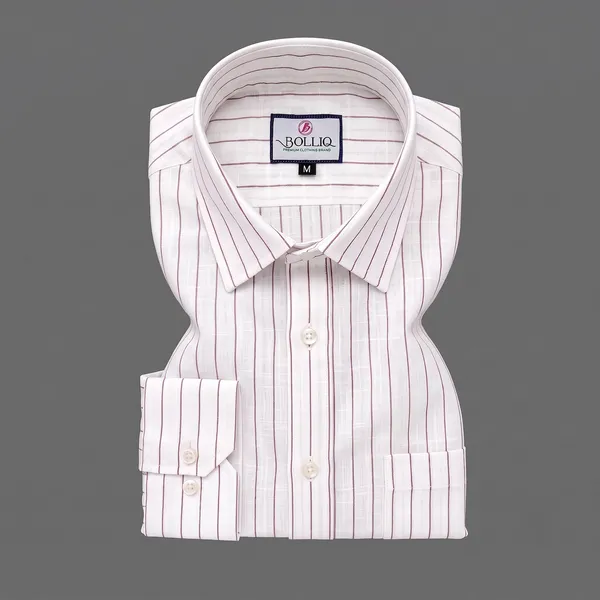 BOLLIQ_Signature_Ivory_Wine_Stripe_100%_Cotton_Linen_Shirt