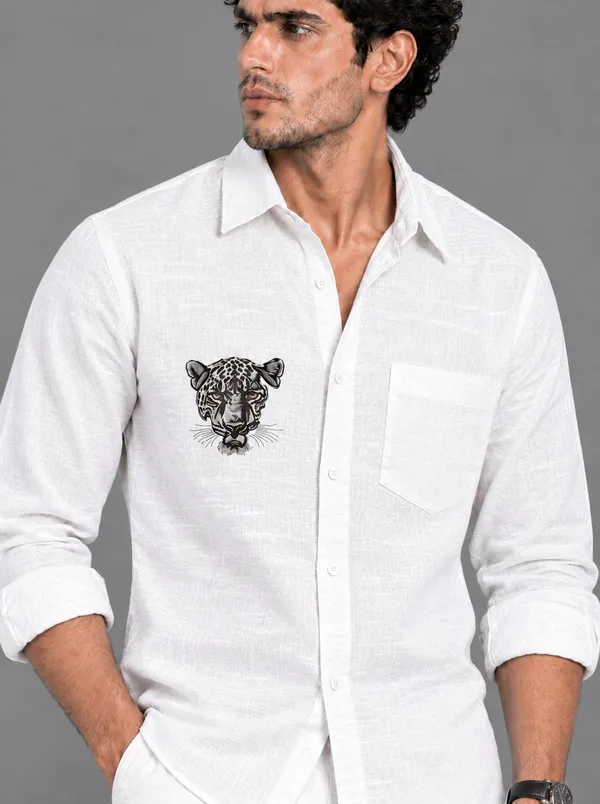 BOLLIQ_White_Leopard_Embroidery_100%_Cotton_Linen_Shirt