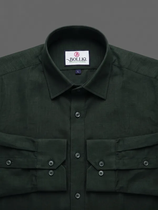 Bolliq_Premium_Dark_Green_100%_Cotton_Linen_shirt