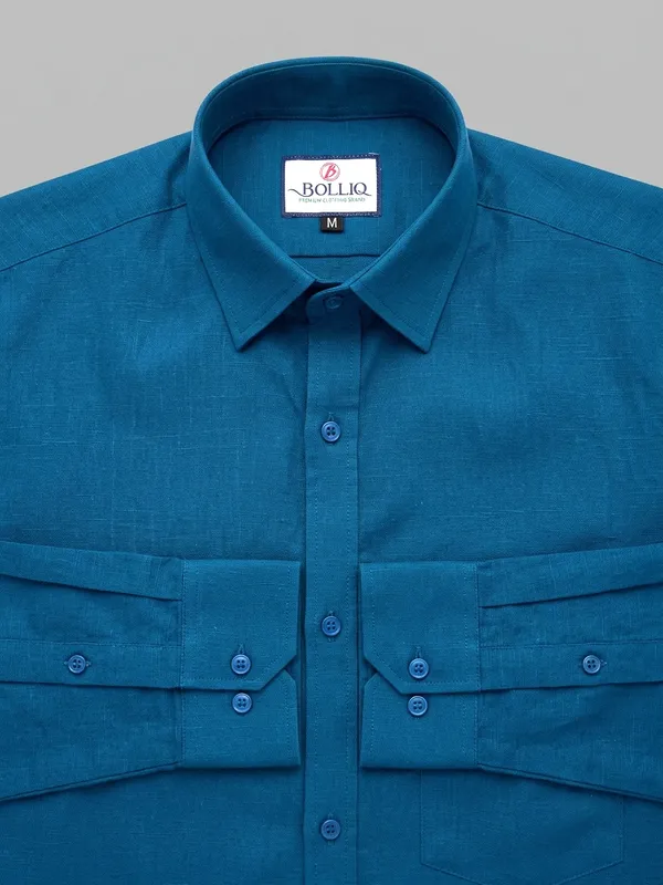 Bolliq_Premium_dark_Blue_100_%_Cotton_Linen_Shirt