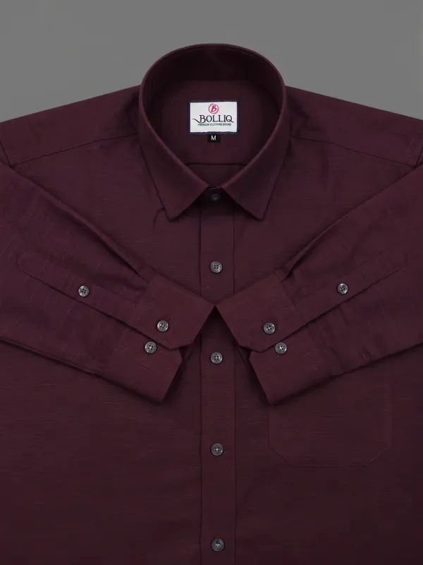 BOLLIQ_Men’s_Premium_Wine_Maroon_Cotton-Linen_Shirt