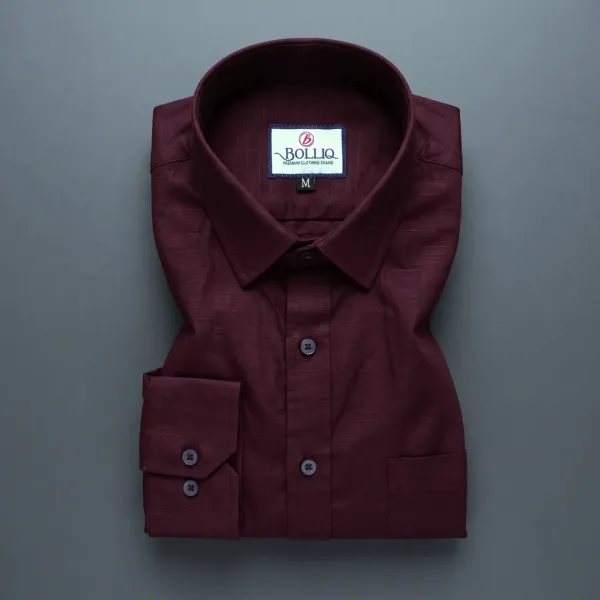 BOLLIQ_Men’s_Premium_Wine_Maroon_Cotton-Linen_Shirt