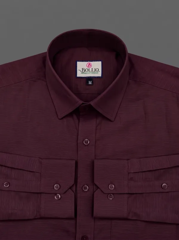 BOLLIQ_Men’s_Premium_Wine_Maroon_Cotton-Linen_Shirt