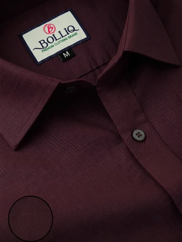 BOLLIQ_Men’s_Premium_Wine_Maroon_Cotton-Linen_Shirt