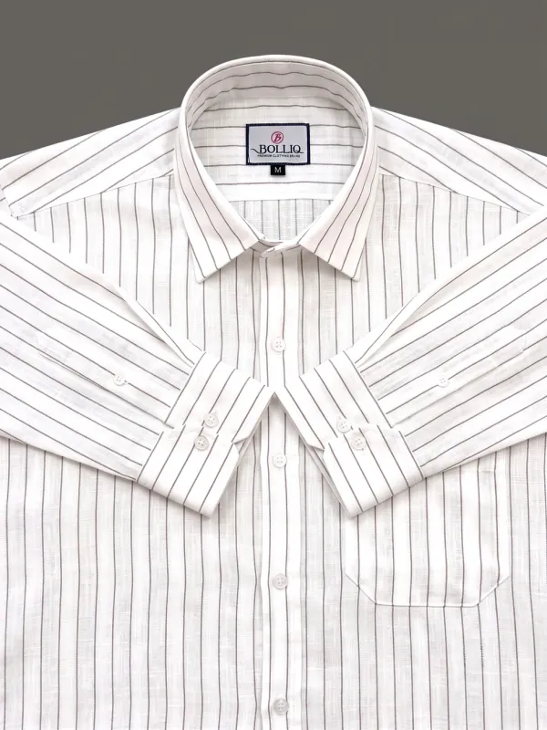 Bolliq_Men’s_White_Cotton_Linen_Shirt_with_Rust_Brown_Pinstripes