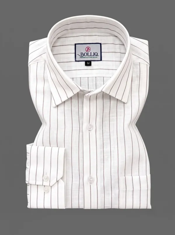 Bolliq_Men’s_White_Cotton_Linen_Shirt_with_Rust_Brown_Pinstripes