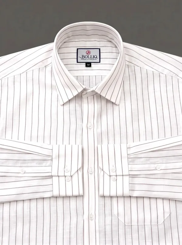 Bolliq_Men’s_White_Cotton_Linen_Shirt_with_Rust_Brown_Pinstripes