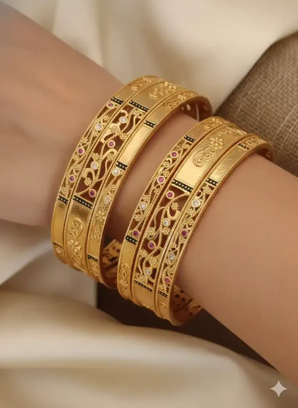 Royal_Antique_Gold_Bangles_With_Ruby_&_Diamond_Accents_(Set_Of_6)