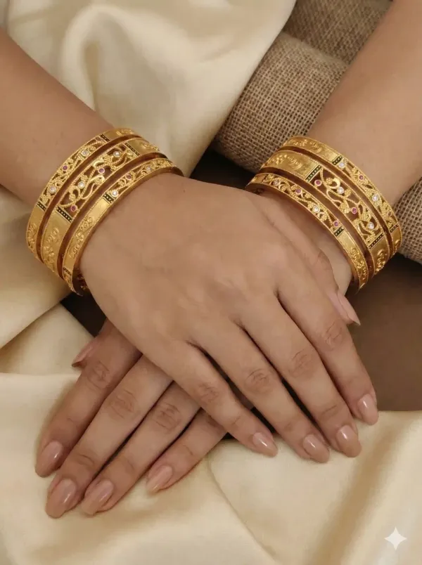 Royal_Antique_Gold_Bangles_With_Ruby_&_Diamond_Accents_(Set_Of_6)
