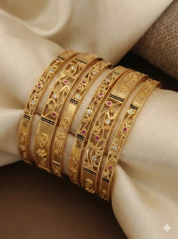 Royal_Antique_Gold_Bangles_With_Ruby_&_Diamond_Accents_(Set_Of_6)