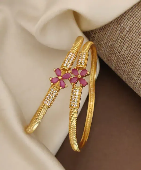 Micro_Gold_Plated_Ad_Ruby_Stone_Fancy_Flower_Design_2Pcs_Bangle
