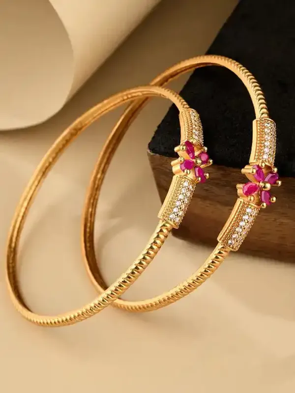 Micro_Gold_Plated_Ad_Ruby_Stone_Fancy_Flower_Design_2Pcs_Bangle