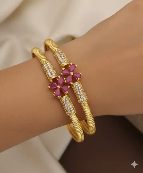 Micro_Gold_Plated_Ad_Ruby_Stone_Fancy_Flower_Design_2Pcs_Bangle