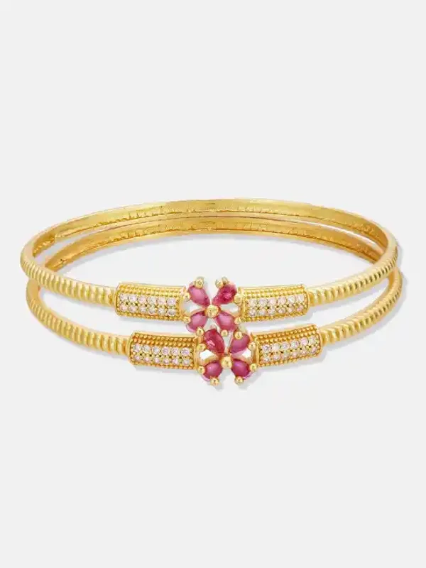 Micro_Gold_Plated_Ad_Ruby_Stone_Fancy_Flower_Design_2Pcs_Bangle
