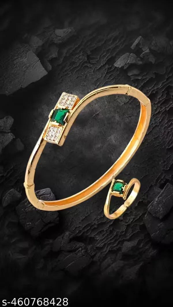Elegant_Gold_Plated_Green_Stone_&_Ad_Diamond_Studded_Bracelet_With_Matching_Ring