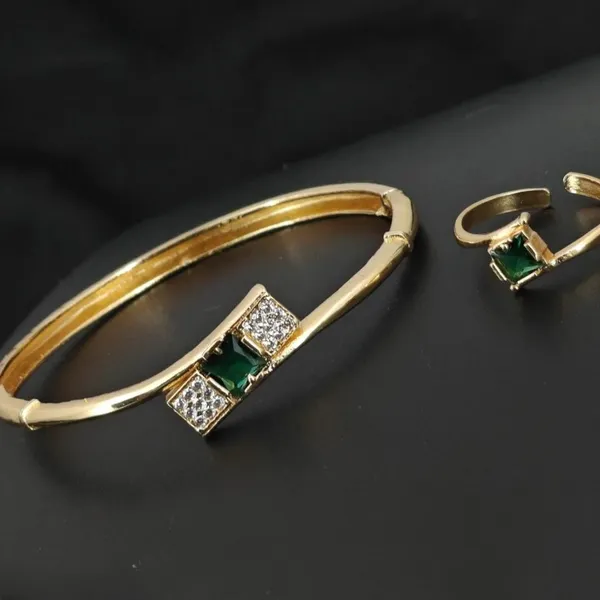 Elegant_Gold_Plated_Green_Stone_&_Ad_Diamond_Studded_Bracelet_With_Matching_Ring