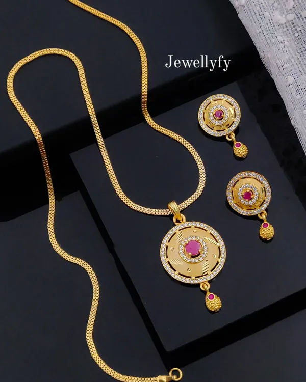 Gold-Plated_Ruby-Studded_Round_Designer_Pendant_Set_For_Women