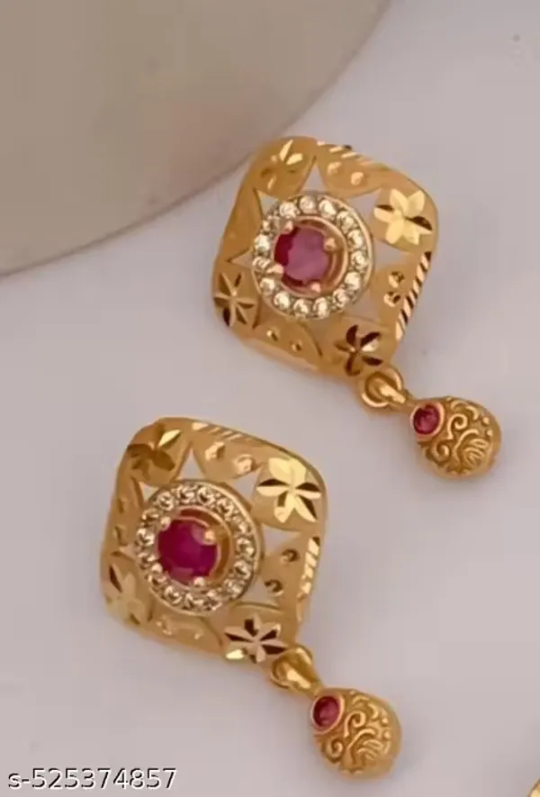 Gold-Plated_Ruby-Studded_Square_Designer_Pendant_Set_For_Women
