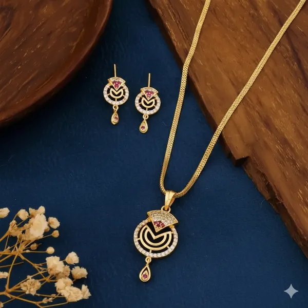 Gold-Plated_Ruby_&_Cz_Studded_Pendant_Set_With_Chain