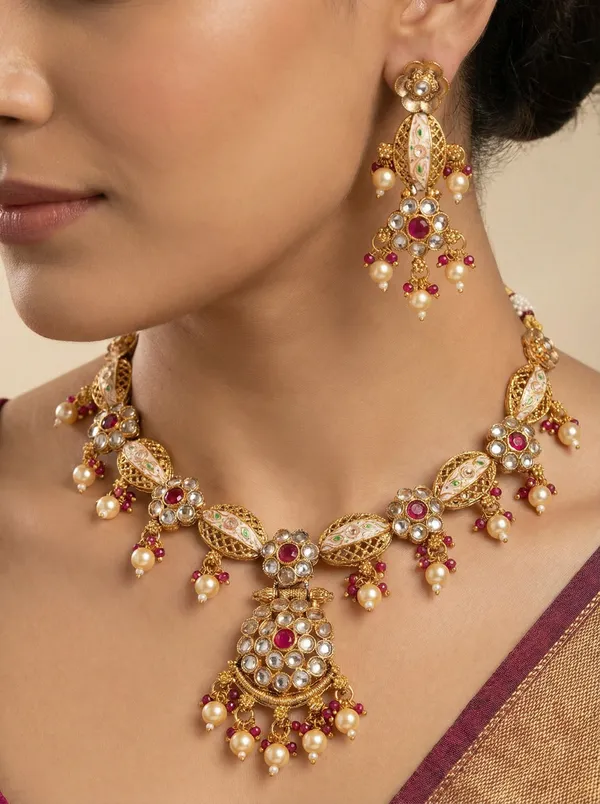 Micro_Gold_Plated_Kundan_Ruby_Pearl_Bridal_Necklace_Set