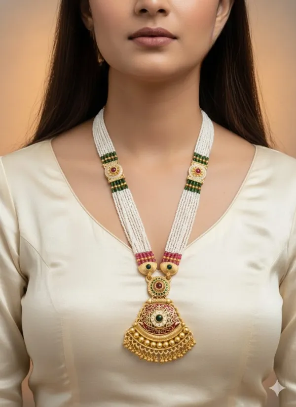Micro_Gold_Plated_Pearl_Long_Necklace_Set_With_Temple_Pendant_&_Jhumka_Earrings