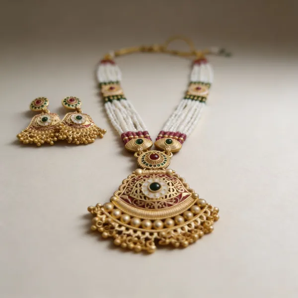 Micro_Gold_Plated_Pearl_Long_Necklace_Set_With_Temple_Pendant_&_Jhumka_Earrings