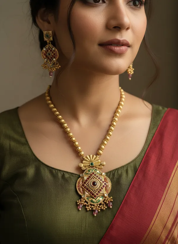 Micro_Gold_Plated_Square_Pendant_Long_Necklace_Set_With_Matching_Earrings
