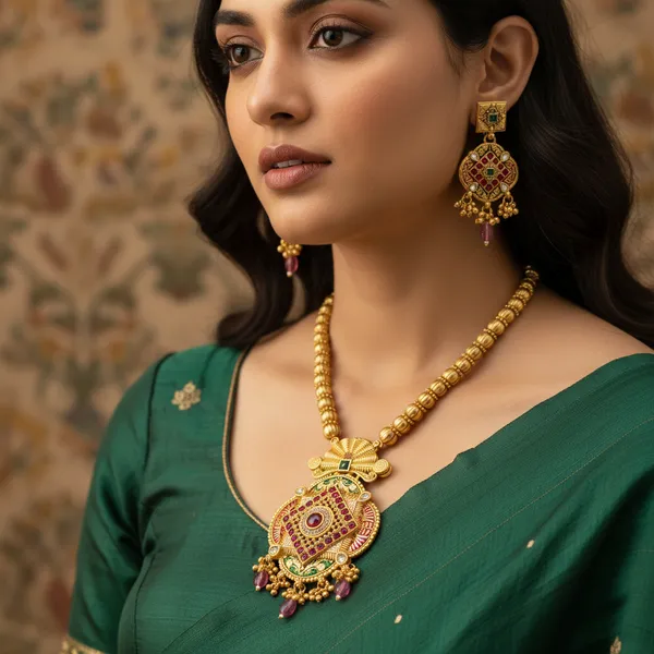 Micro_Gold_Plated_Square_Pendant_Long_Necklace_Set_With_Matching_Earrings