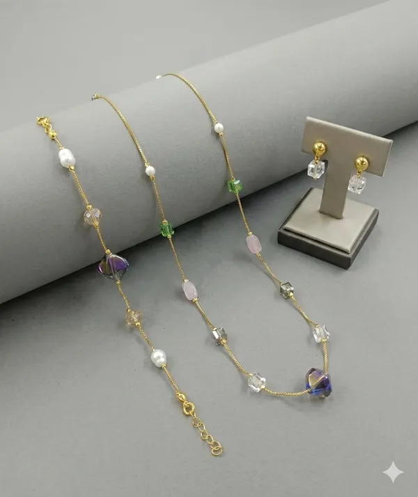 Seven_Star_Micro_Gold_Plated_Pastel_Crystal_&_Pearl_Necklace_With_Matching_Stud_Earrings