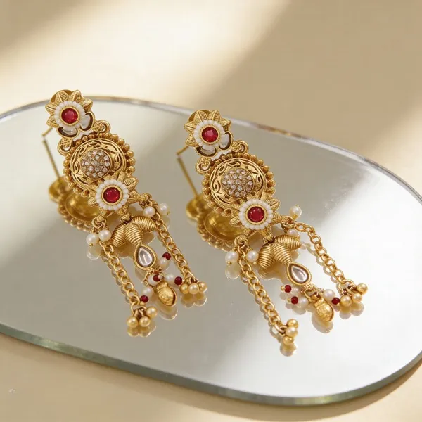Seven_Star_Traditional_Gold-Plated_Kundan_Pearl_Drop_Earrings_With_Red_Stone