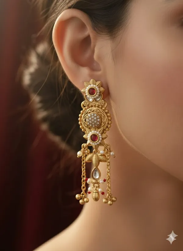 Seven_Star_Traditional_Gold-Plated_Kundan_Pearl_Drop_Earrings_With_Red_Stone