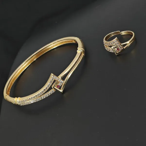 Stylish_Gold_Plated_Bracelet_&_Adjustable_Ring_With_Sparkling_Ad_Diamonds