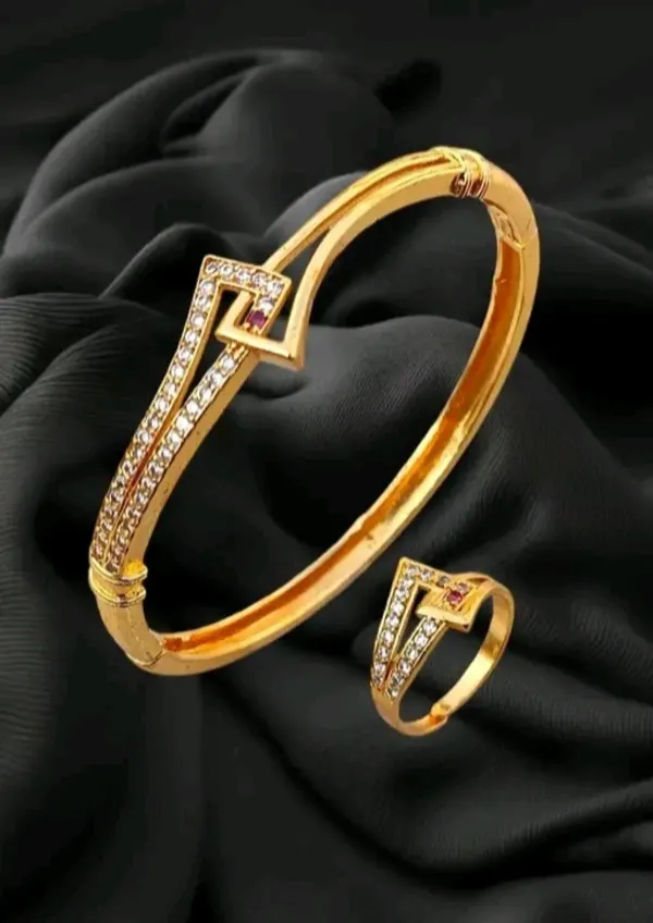 Stylish_Gold_Plated_Bracelet_&_Adjustable_Ring_With_Sparkling_Ad_Diamonds