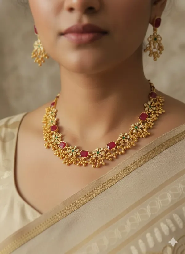 Gold_Plated_Ad_Diamond_Studed_Fancy_Flower_Design_Ruby_Necklace_With_Matching_Earing