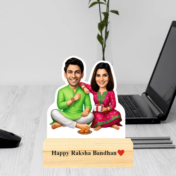 Capturing_Happiness_Customized_Rakhi_Special_Caricature_Gift_For_Brother_And_Sisiter_Personalized_Sibling_Standee_with_Name_&_Logo_Wooden_Base