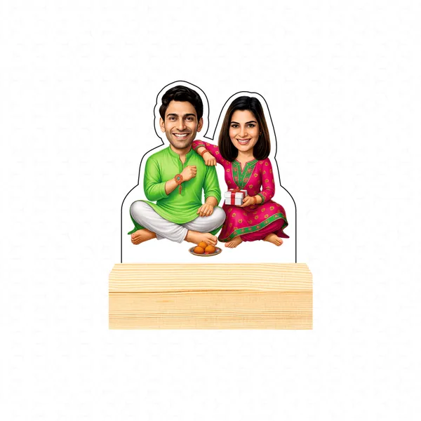 Capturing_Happiness_Customized_Rakhi_Special_Caricature_Gift_For_Brother_And_Sisiter_Personalized_Sibling_Standee_with_Name_&_Logo_Wooden_Base