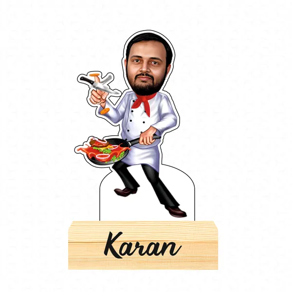 Customized_Professional_Chef_Caricature_Name_&_Logo_Engraved_with_Wooden_Base_Tabletop_Frame