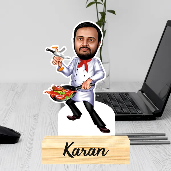 Customized_Professional_Chef_Caricature_Name_&_Logo_Engraved_with_Wooden_Base_Tabletop_Frame