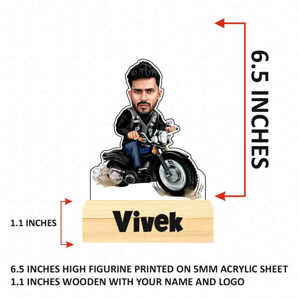 Customized_Adventure_Caricature_Biker_Personalized_Gift_With_Name_&_Logo_Engraved_Wooden_Base_Tabletop_Frame_