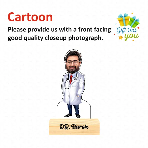 Customized_Doctor_Caricature_Personalized_Gift_Name_&_Logo_Engraved_with_Wooden_Base_Tabletop_Frame