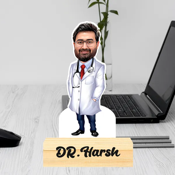 Customized_Doctor_Caricature_Personalized_Gift_Name_&_Logo_Engraved_with_Wooden_Base_Tabletop_Frame