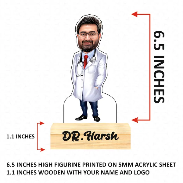 Customized_Doctor_Caricature_Personalized_Gift_Name_&_Logo_Engraved_with_Wooden_Base_Tabletop_Frame