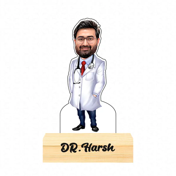 Customized_Doctor_Caricature_Personalized_Gift_Name_&_Logo_Engraved_with_Wooden_Base_Tabletop_Frame