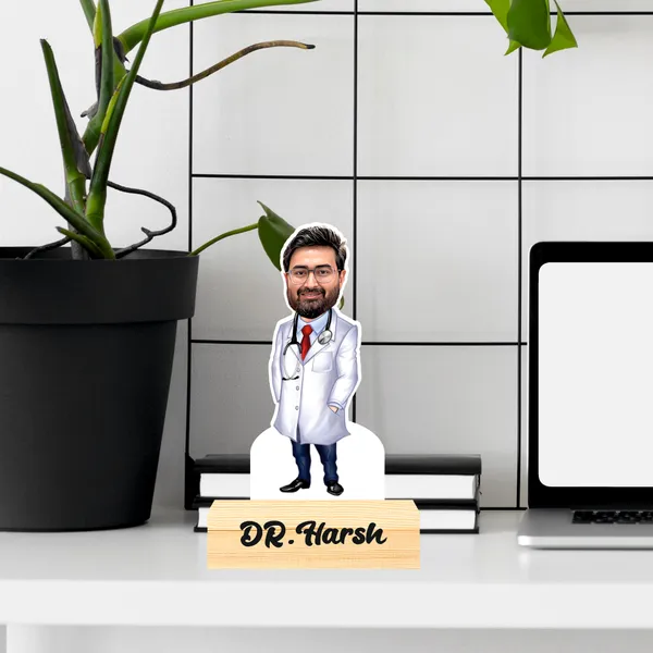 Customized_Doctor_Caricature_Personalized_Gift_Name_&_Logo_Engraved_with_Wooden_Base_Tabletop_Frame