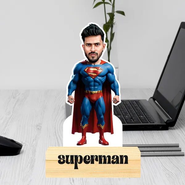 Customized_Superhero_Caricature_Superman_Personalized_Gift_Name_&_Logo_Engraved_with_Wooden_Base_Tabletop_Frame