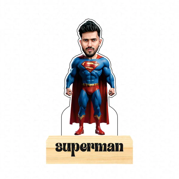 Customized_Superhero_Caricature_Superman_Personalized_Gift_Name_&_Logo_Engraved_with_Wooden_Base_Tabletop_Frame